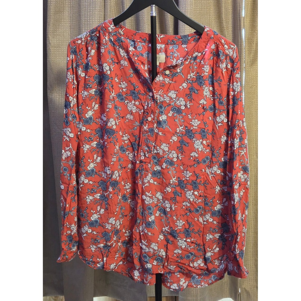 Loft Quarter Button Floral Print‎ Blouse Women's Size Large Multicolor